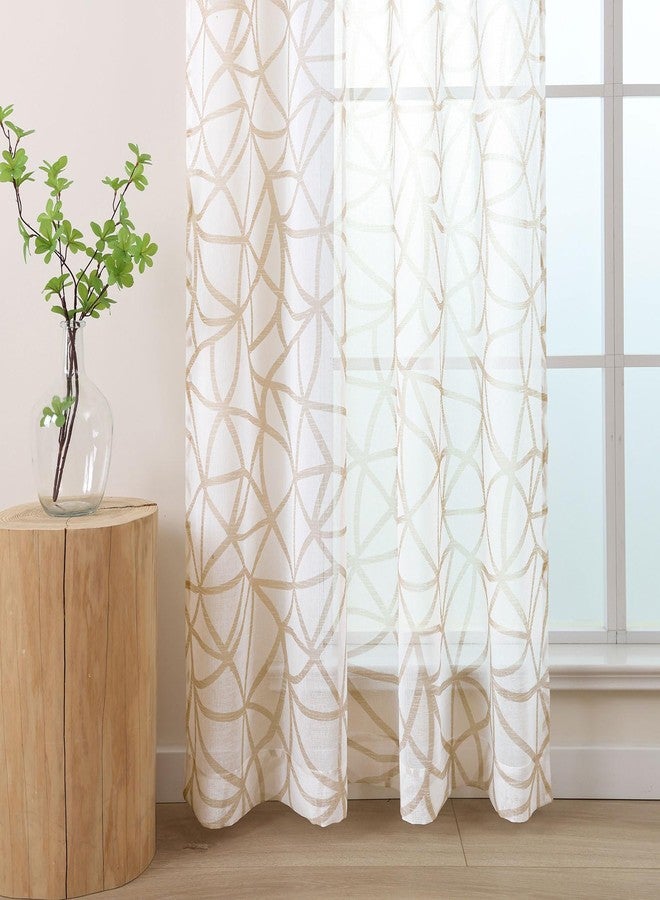 L.Z.E White Beige Sheer Curtains 84 Inches Long 2 Panels Set, Linen Look Transparent Geometric Patterned Curtains for Living Room Bedroom, See-Through Abstract Printed Window Drapes with Grommet - Image 5